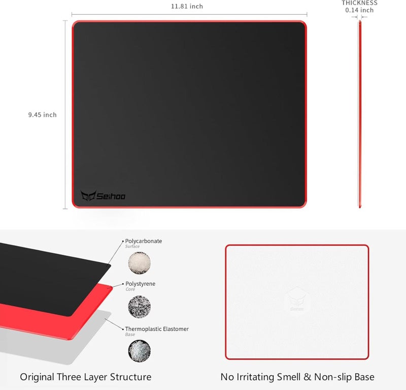 Seihoo Mouse Pad, Resin Hard Surface Mouse Mat Polymer Silicone Bottom Gaming Mousepad No Smell Waterproof for Games, Office 30 x 24 cm (11.8 x 9.5in) - Image 2